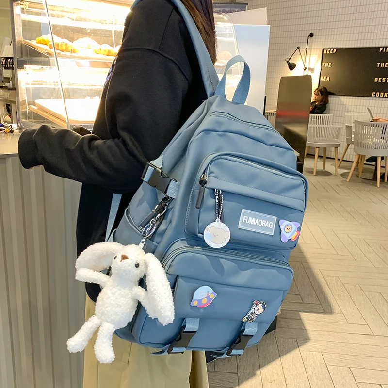 

Милый студенческий рюкзак для женщин, школьный ранец с несколькими карманами для девочек-подростков, модная нейлоновая Студенческая дорож...