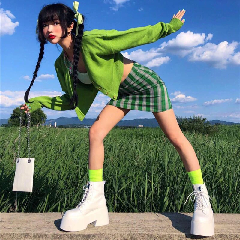 Harajuku Girls Vintage Plaid Mini Skirt Women Punk Fashion High Waist Wrap Skirts Streetwear Retro Old School Style Short | Женская