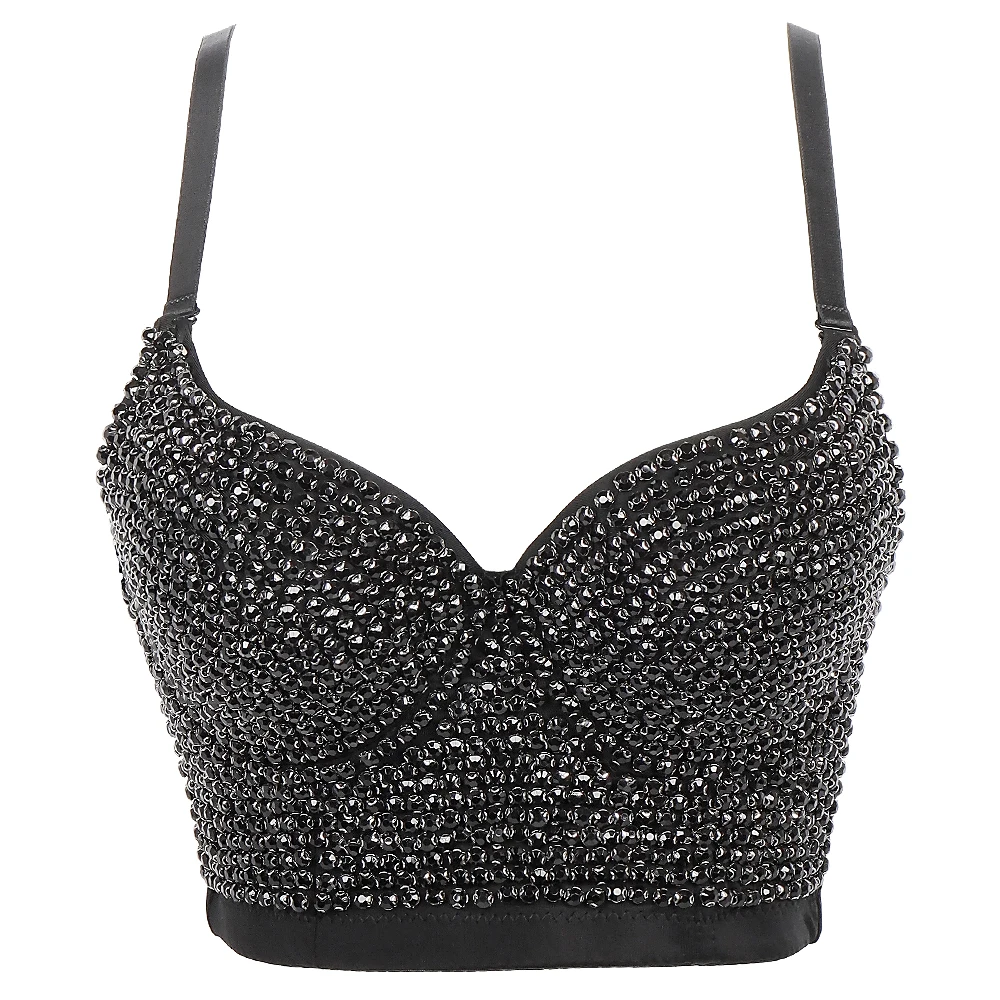 Rhinestone Top Rave Festival Clothing Glitter Bustier Silver Sexy Crop Top Party Night  Diamond Christmas Clothing DB900