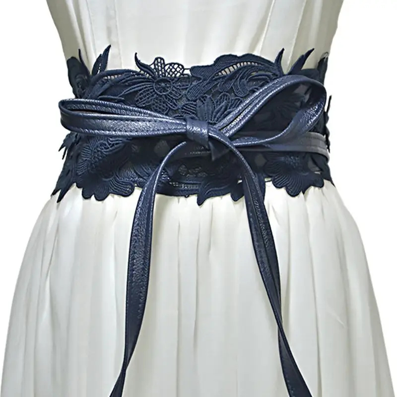 

Lace Patchwork Design Waistband Women Wide Belt Ribbon Bow Tie Cummerbund Fashion Belts Decoration