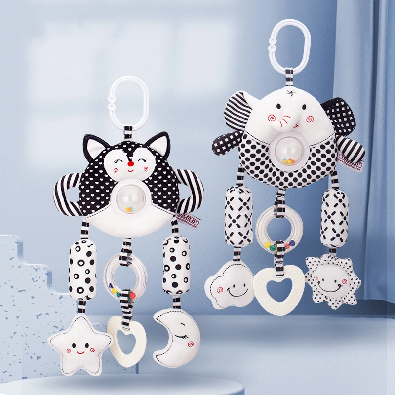 

Hanging Rattles Baby Infant Plush Toddler Toys Black White Visual Cartoon Bed Stroller Squeaky Hand Bells Dolls погремушки