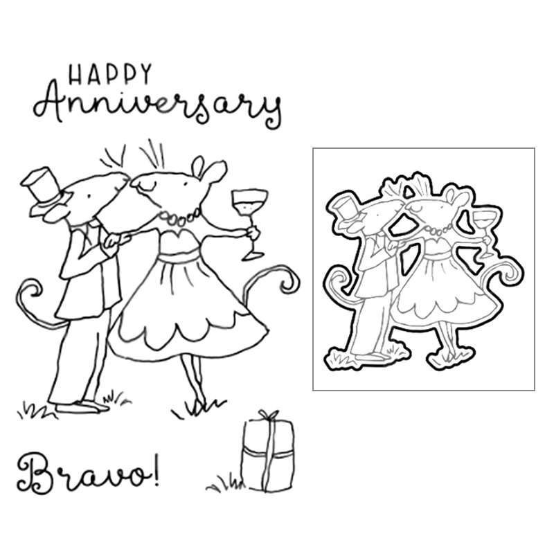 

2021 New Mouse Animal Couples Clear Stamp and Metal Cutting Dies Set For DIY Making Anniversary Word Greeting Card Scrapbooking