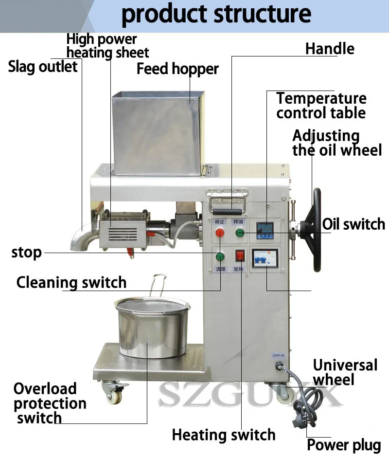 

Commercial oil press Stainless steel high power 12-segment screw press Quick oil extraction can squeeze all kinds of oil