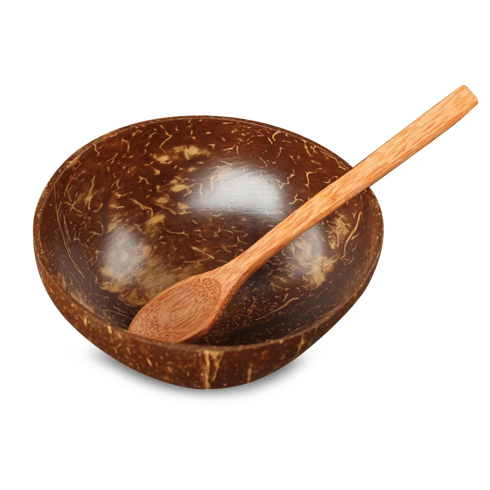 

Creative Coconut Shell Fruit Salad Noodle Rice Bowl Wooden Bowl Tableware Restaurant Kitchen Natural Coconut Bowl Spoon Set