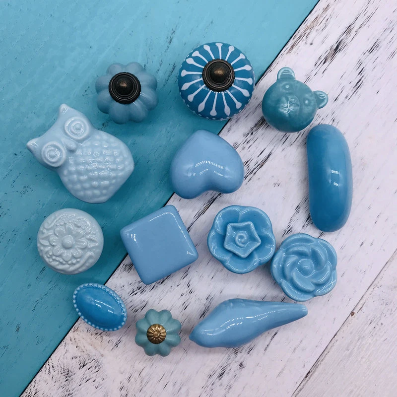 Антикварные керамические ручки для кухонного шкафа декоративные синие ящиков |