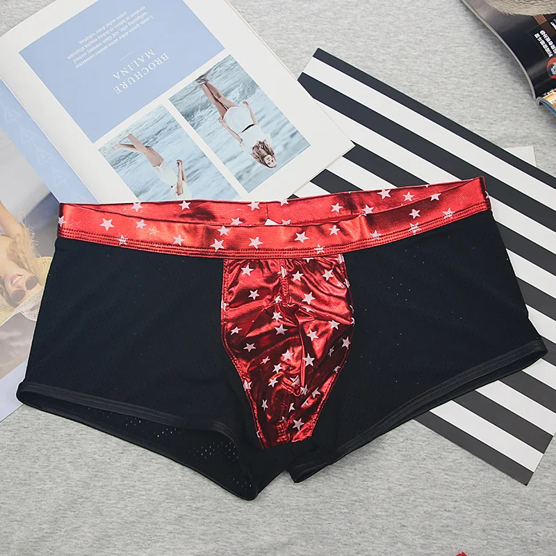 Мужское нижнее белье со звездами сексуальные дышащие сетчатые боксеры из