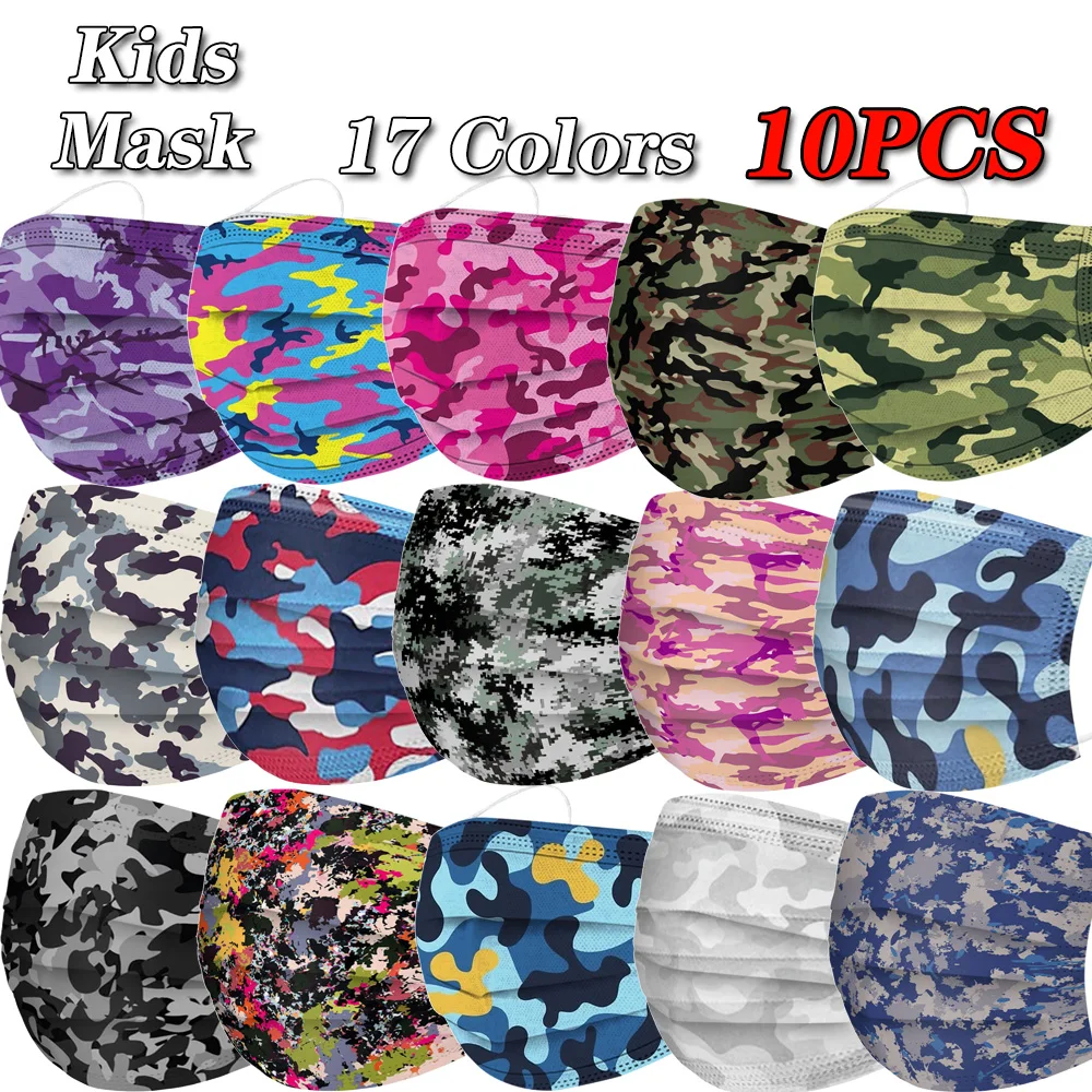 

10pcs Mask Mascarillas Disposable Face Mask Children's 3layers Breathable Kids Security Protection Camouflage Print Mask Masque