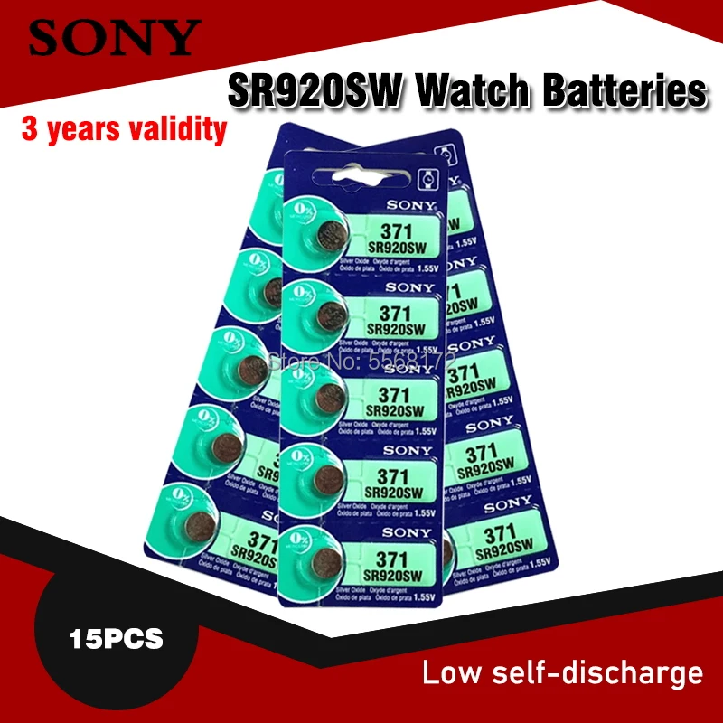 

Аккумуляторы для часов Sony 100% AG6 370 SR920SW 371 920 в, 15 шт., оригинал 1,55, SR920SW 371, сделано в Японии