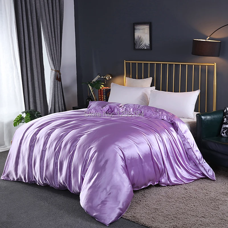 Light Purple Комплект постельного белья из сатина Шелковый пододеяльник с наволочка пододеяльник комплект постельного белья домашний текстиль король двойной королева белый черный серый - Цвет: Light Purple