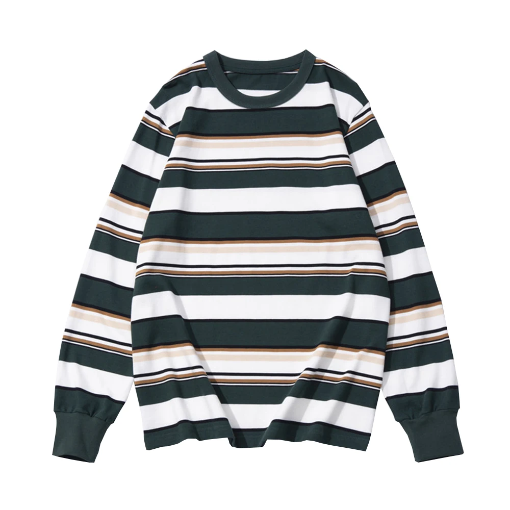 

Striped Long Sleeve T-shirt Mens Autumn Horizontal Striped Crew Neck Cotton Tee Casual Loose Simple Tshirt Men
