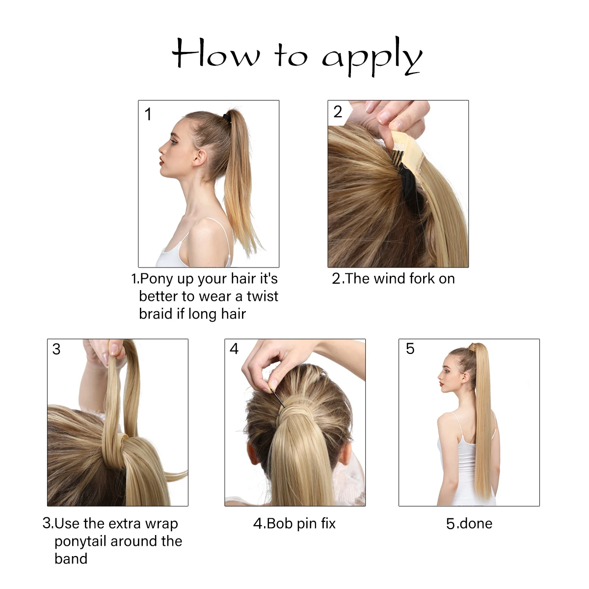 Synthetic Straight Long Natural Hair Ponytail Extension Wrap Around Clip in Hair Piece Curly Pony Tail For Woman Fake Hairpiece