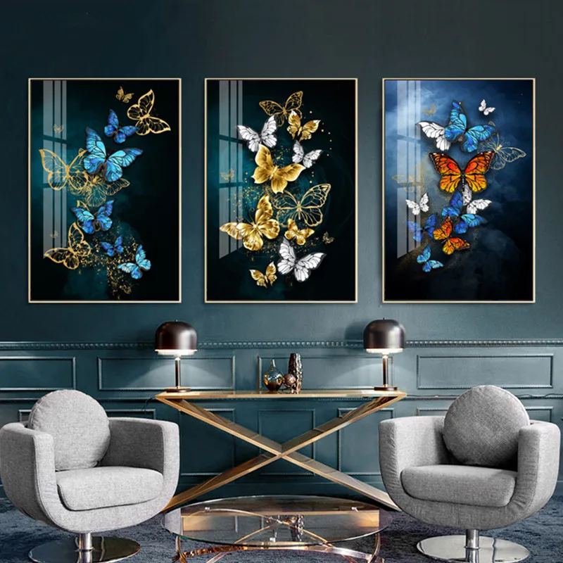 

Minimalist Art Wall Picture Poster For Living Room Hallway Home Decor Black And Blue Colorful Butterfly Canvas Printing Painting
