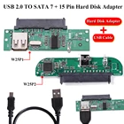 Адаптер для жестких дисков 2,5 дюйма с USB 2,0 на SATA 7 + 15 Pin, адаптер с поддержкой 2,5 дюйма SATA, жесткий диск SSD для ноутбука, настольного компьютера