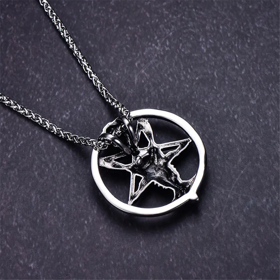 Ретро ожерелье с подвеской сатана буйвола вверх дном пятиконечная звезда голова