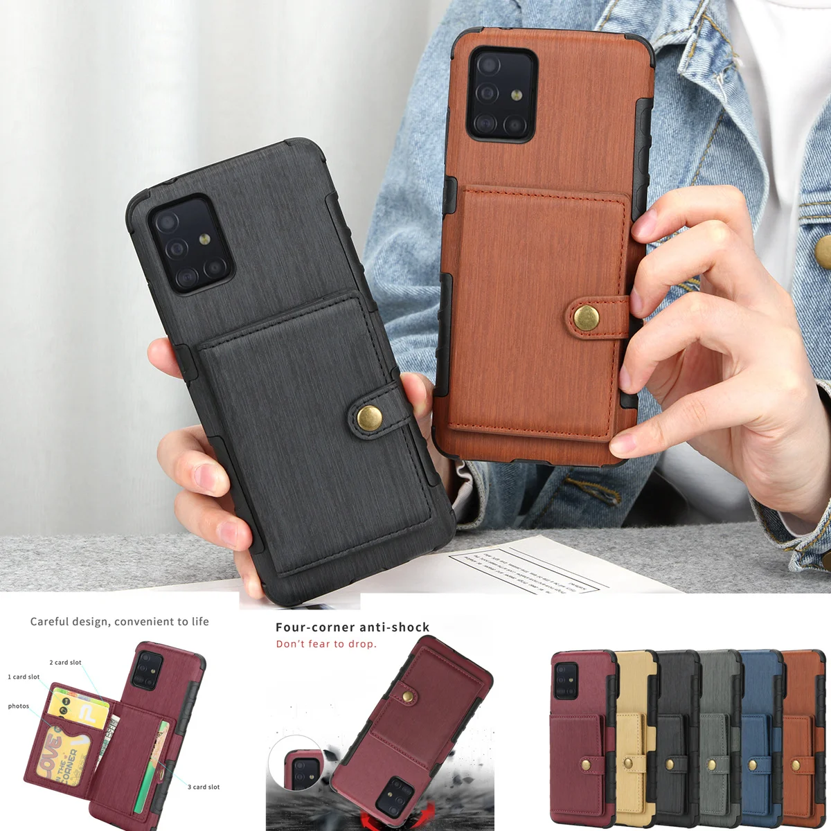 Чехол Кошелек с отделениями для карт Samsung Galaxy A51 A71 A10 A50 A30 A20 A70 роскошный ТПУ + PU