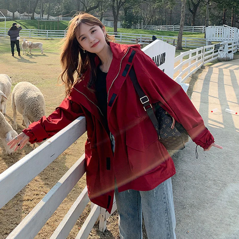 Цвет хаки ветровка Осеннее винтажное Женское пальто Тренч Женская парка куртка