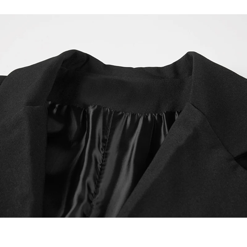 Женский блейзер с карманами черный свободный Готический отложным воротником и