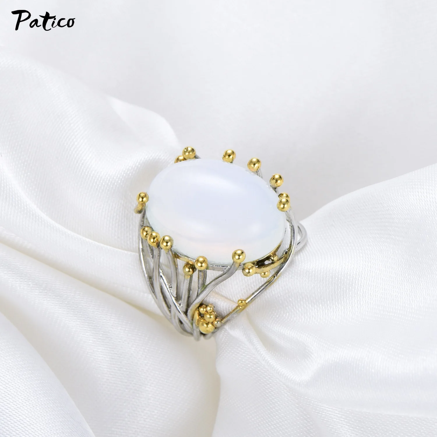 

100% 925 Sterling Silver Round Fashion Clear Moonstone Finger Rings Luxury Charm Jewelry For Women Silver Ring Anel