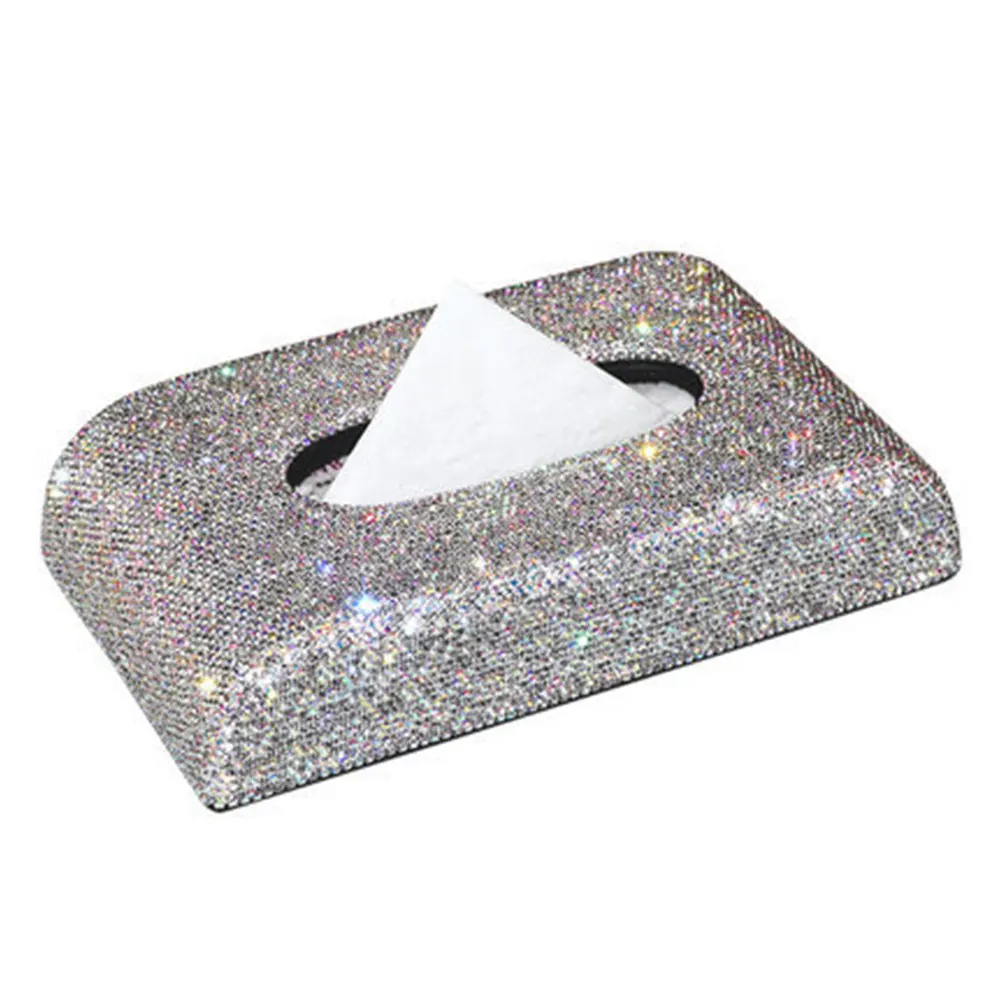 

Car Universal Armrest Box Center Console Leather Rhinestone Decoration Tissue Boxes Auto Interior Decoration Accessories
