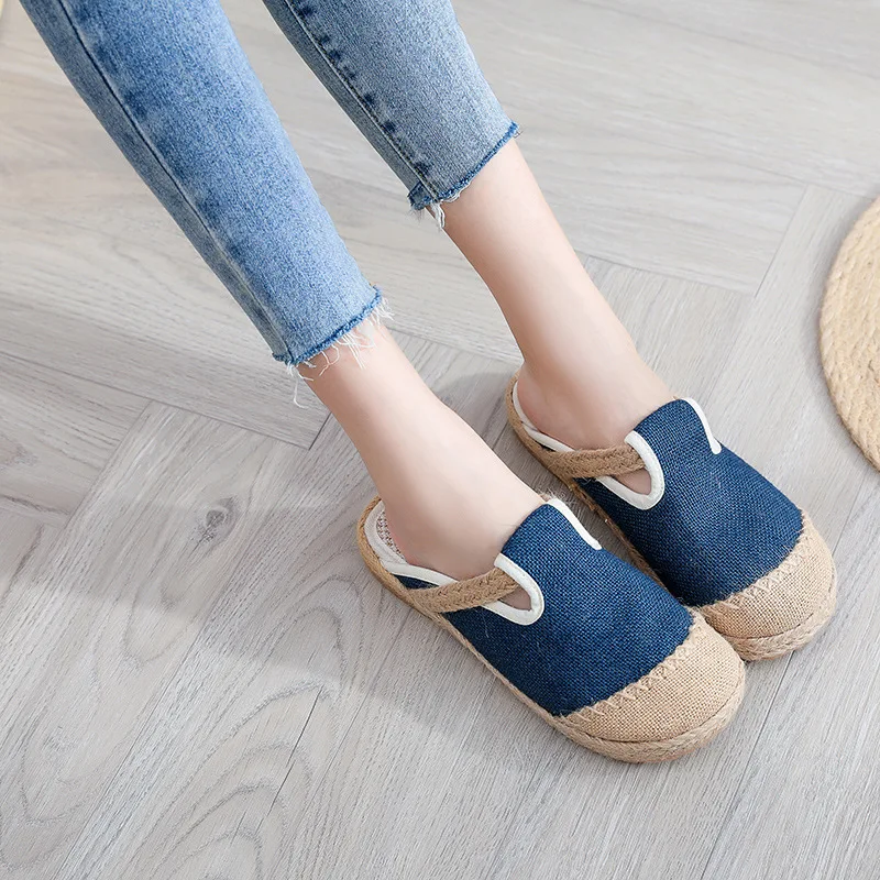 Spring Autumn Women Shoes Flax Slippers Flat Breathable Casual Ladies Linen Slippers Retro National Style Female Slippers