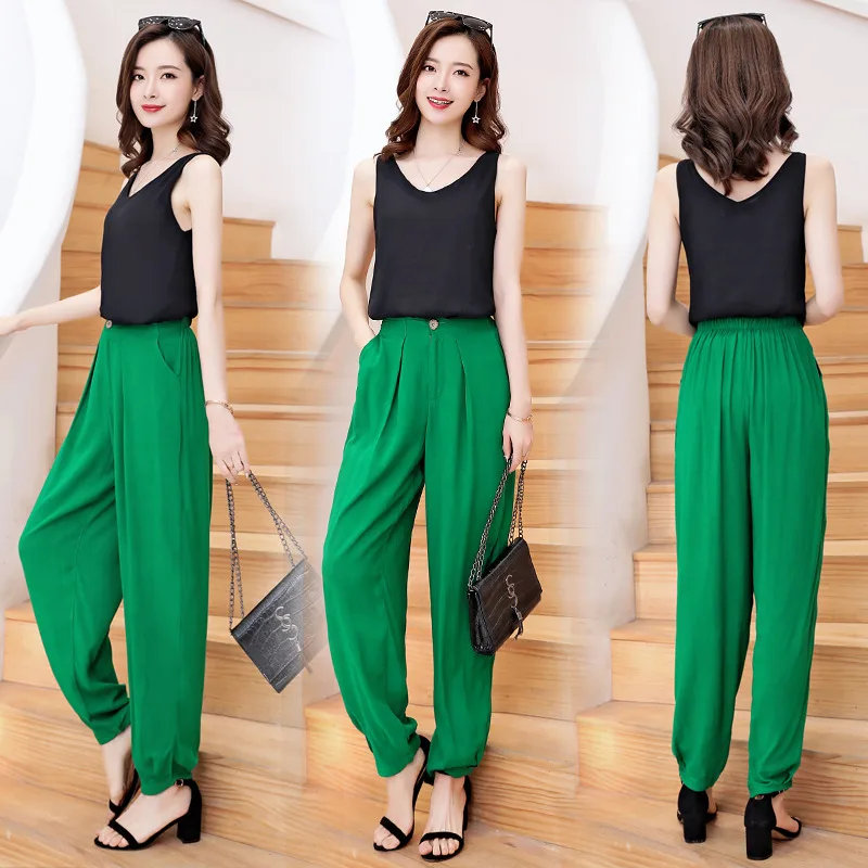 Летние женские брюки султанки 2020 весенние повседневные винтажные Женские из