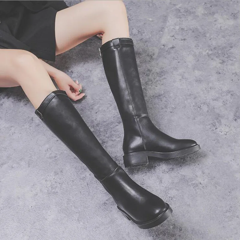 Модные высокие сапоги пикантные женские до колена обувь на шнуровке зимние