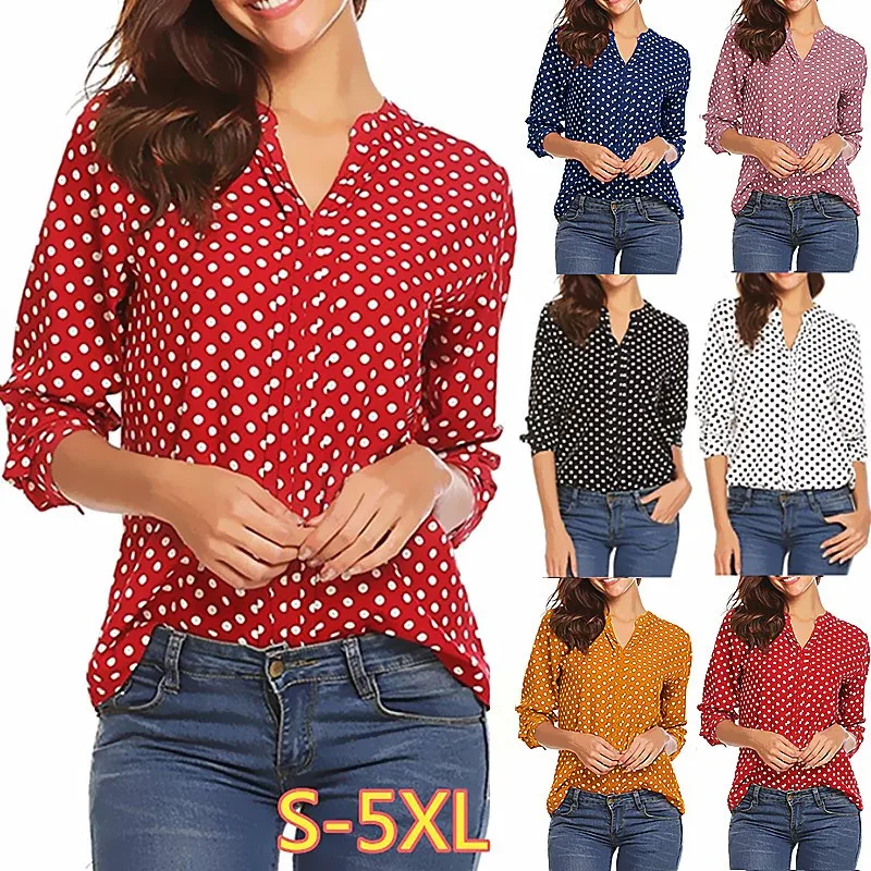 

Женская шифоновая рубашка с длинным рукавом, V-образным вырезом и принтом