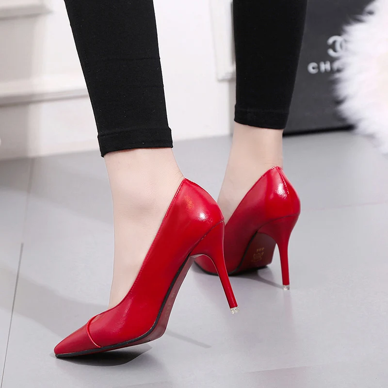 Women Dress Shoes High Heels Boat Pointed Toe Pumps Black Thick Basic Pump Spring Female Office Work Shoe C9095 | Обувь