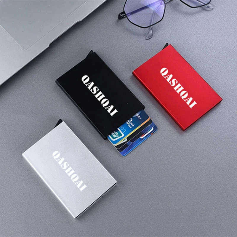 

For Nissan Qashqai Anti-theft ID Credit Card Holder Thin Aluminium Metal Wallets Pocket Case Credit Card Box Car Accessories