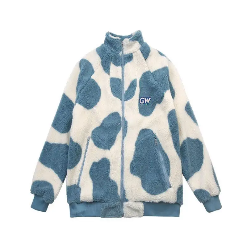 

Blue Berber Fleece Coat Women 's 2020 Autumn and Winter New Loose Hong Kong Style Harajuku Zipper Cardigan Outerwear