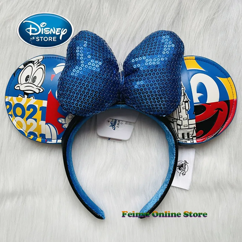 2021 New Disney PU Leather Mickey Mouse Ears Shanghai Disneyland Minnie Donald Duck Cartoon Sequined Headband Headwear | Игрушки и хобби