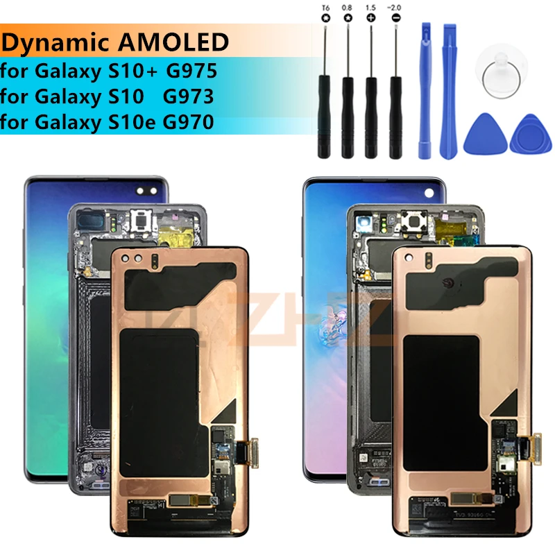 Для samsung Galaxy S10 lcd G973 S10 Plus G975 кодирующий преобразователь сенсорного экрана в сборе с рамкой s10