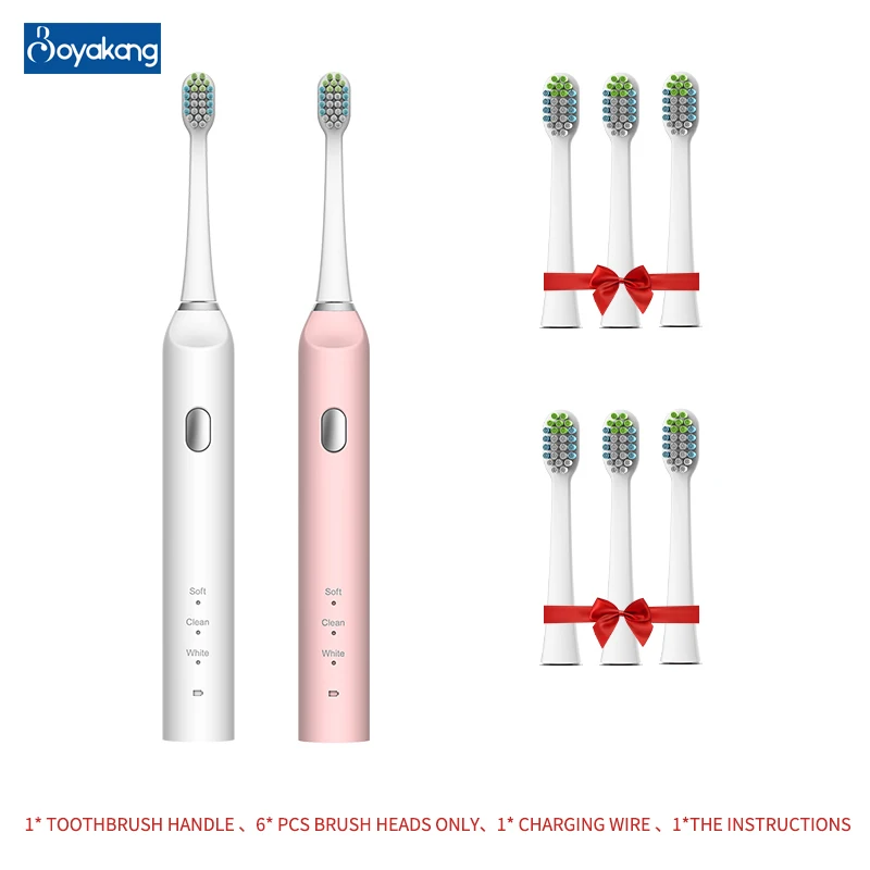 

Bayakang Sonic Electric Teeth Brush Rechargeable 3 Modes IPX7 Waterproof 2-minute Timing Dupont Bristles USB Charger BYK10