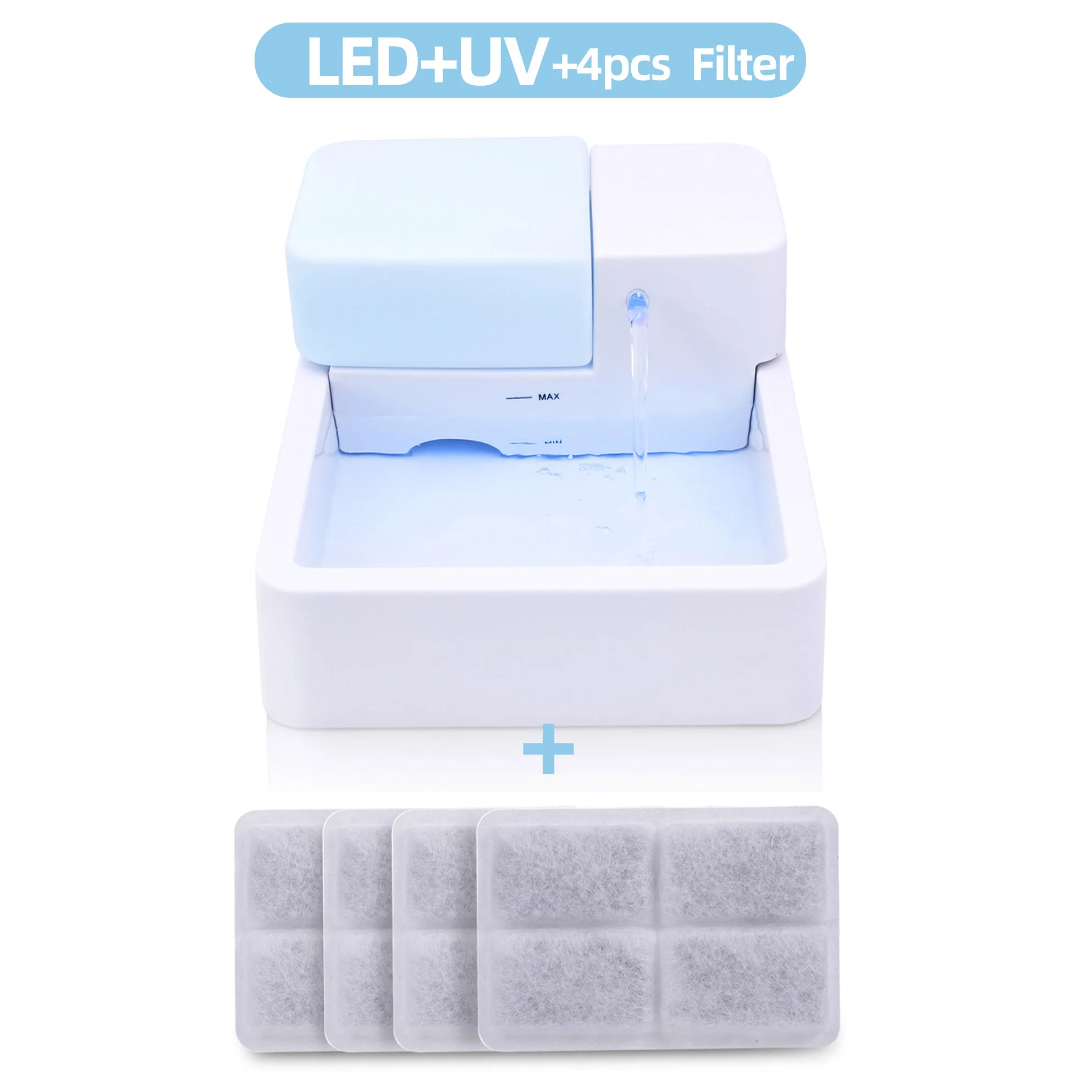 LED X UV X 4 Filter Светодиодный фонтан для кошек, автоматический фонтан для кошек, 1.8л, электрическая тарелка для кошек, собак, питьевой Диспенсер, товары для щенков питомцев - Цвет: LED X UV X 4 Filter