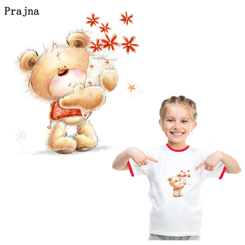 Патчи Prajna с милым медведем термонаклейки для детей футболка худи аппликация