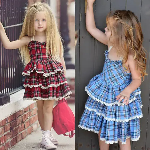 Детское платье принцессы для маленьких девочек кружевные клетчатые