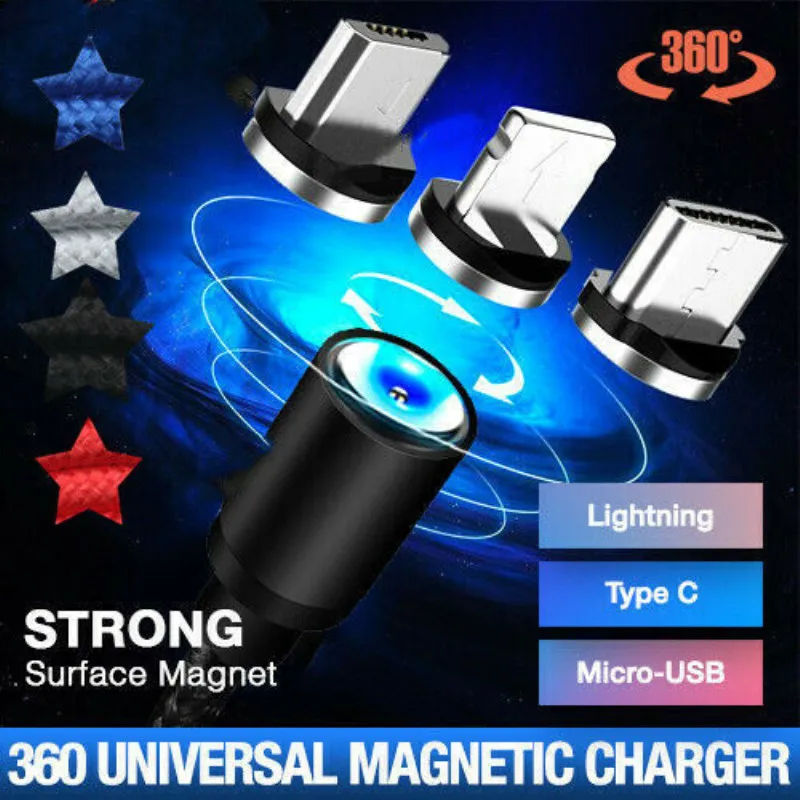 3 в 1 микро USB Магнитный адаптер сильное зарядное устройство светодиодный кабель