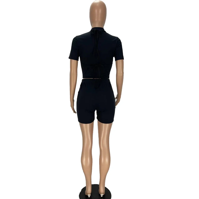 

Beyprern Casual Hollow Out Matching Shorts Set Two-Piece Suits Summer Womens Outfits Sporty Suits Solid Active Wear 2 Pieces