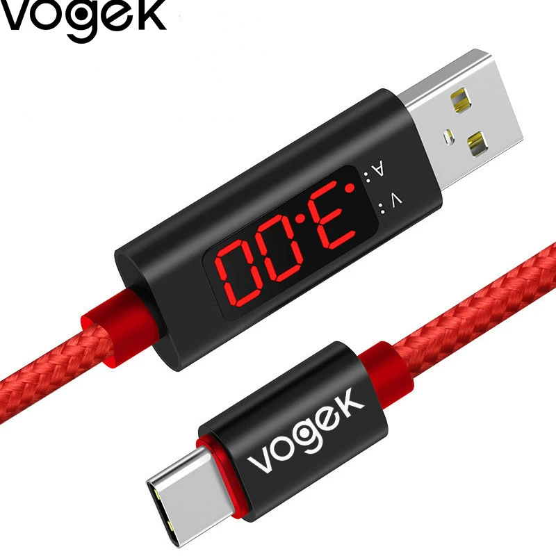 Vogek 3A светодиодный цифровой usb type C Micro USB кабель для xiaomi huawei Быстрая зарядка USB C кабель нейлоновый кабель для мобильного телефона
