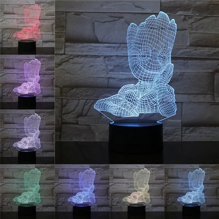 G Мультфильм Groot 3D Светодиодная лампа USB лампа 7 цветов ночник для дома спальня настольная Современная креативная лампа акриловая пластина сенсорная дистанционная база - Испускаемый цвет: G