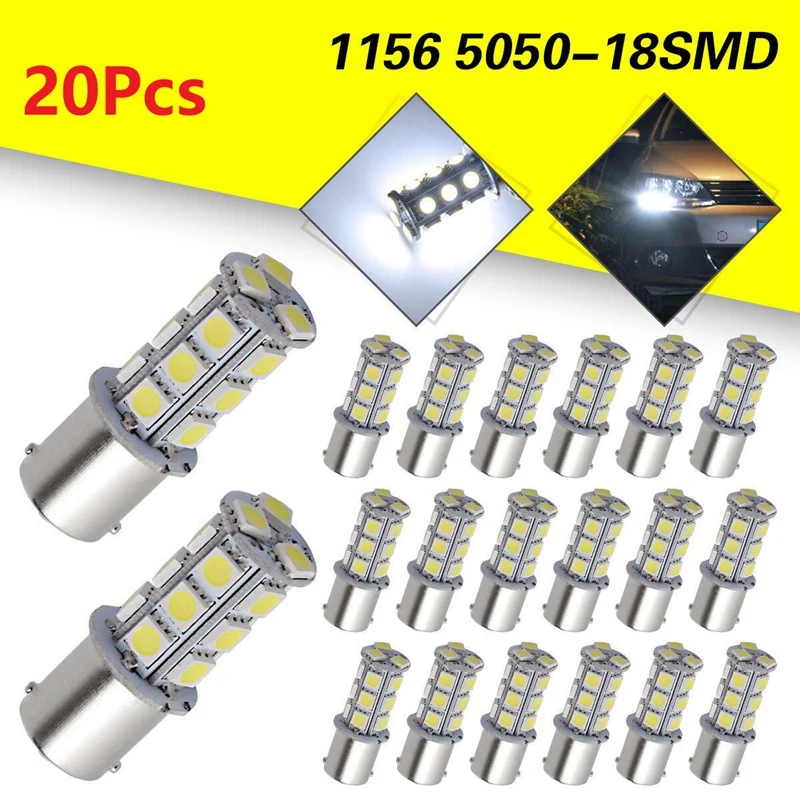 

20X Super White 6000K 1156 18-SMD Turn Signal Backup Reverse RV Camper Trailer Interior 1073 1141 LED Light Bulbs