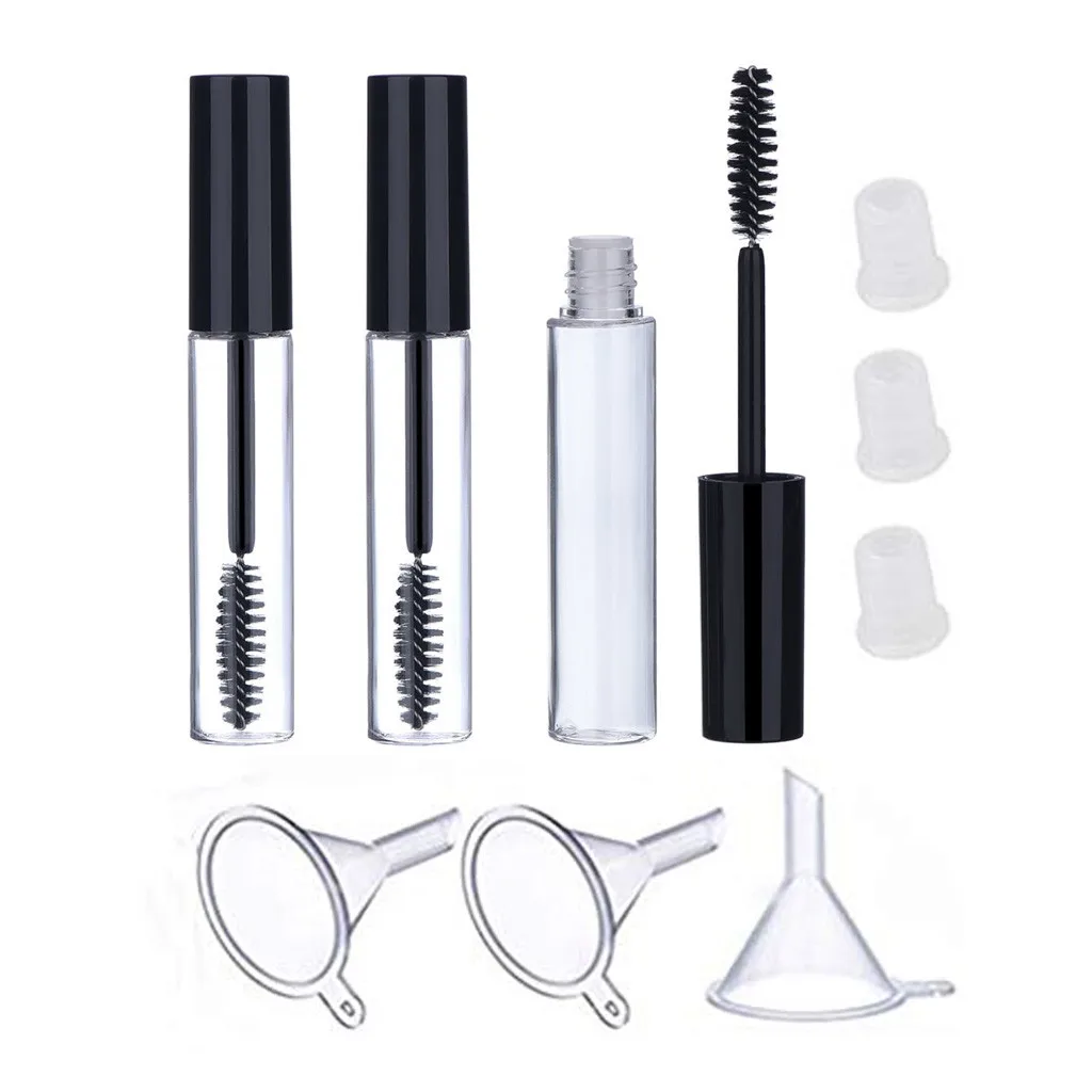 10ML Black Empty Mascara Bottles With Wand Refillable Mascara Tube Funnels Pipettes Eyelash Cream Container Bottle With Brush