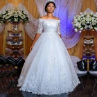 Новинка 2021, свадебное платье с рукавом до локтя, элегантное бальное платье, свадебное кружевное платье с открытыми плечами, Африканское Платье на шнуровке