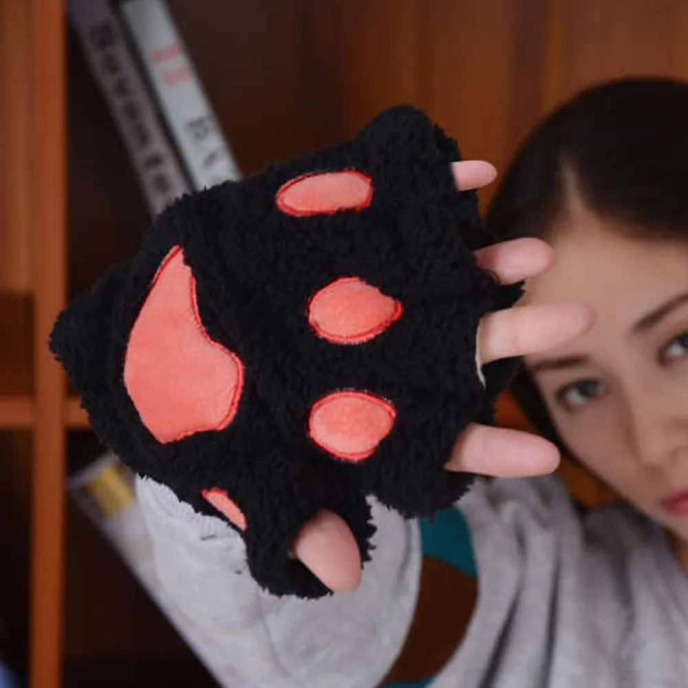 Зимние женские Перчатки с кошачьими крапанами зимние теплые вязаной клавиатурой