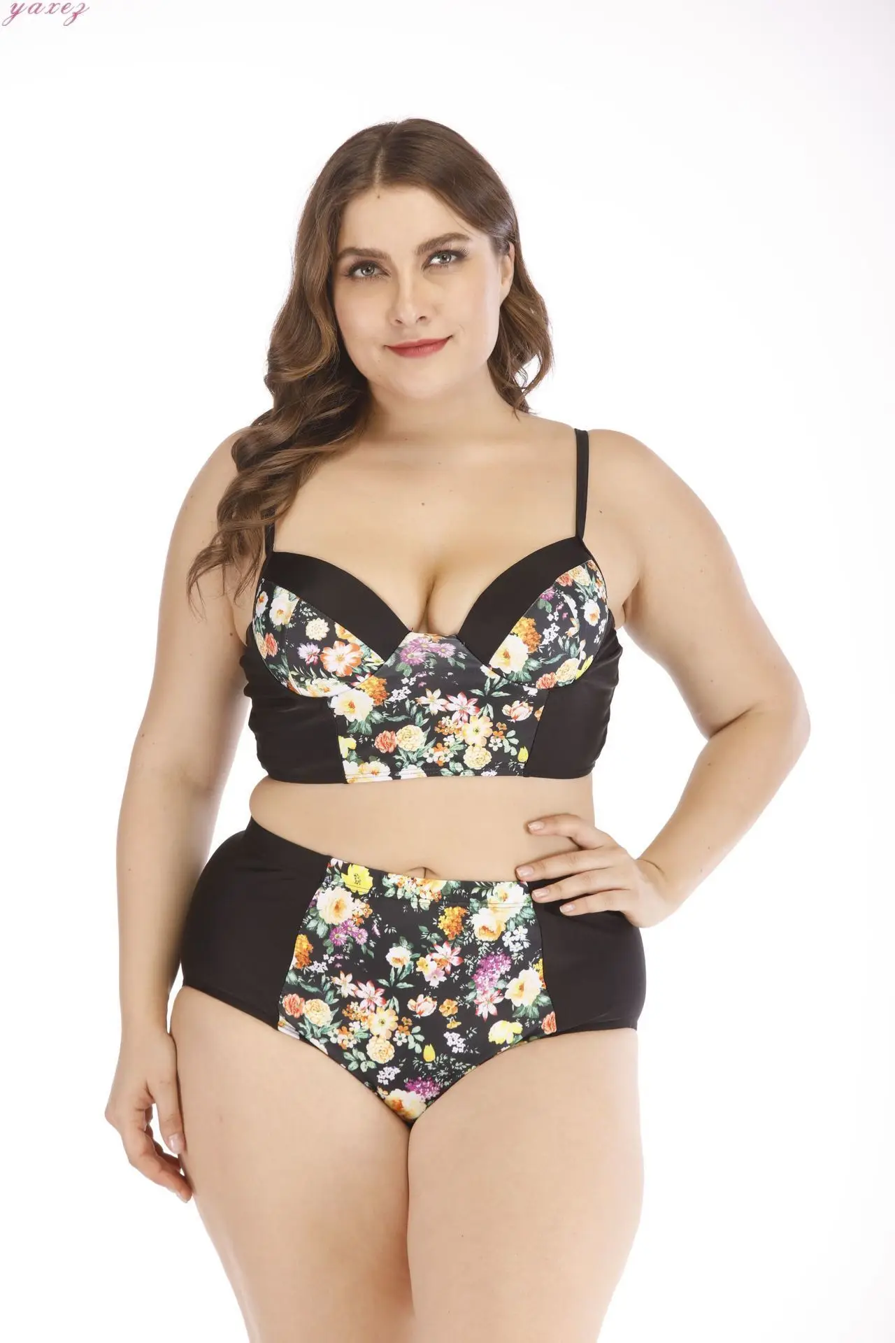5XL пляжное сексуальное бикини с высокой талией размера плюс раздельный купальник