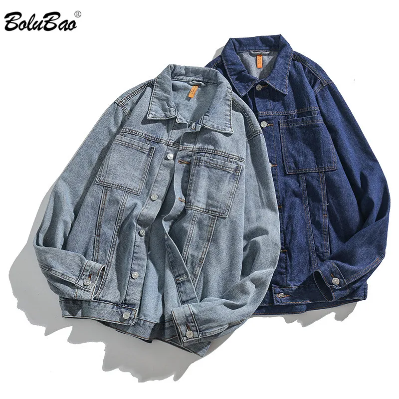 

Мужская джинсовая куртка BOLUBAO, с отворотами и несколькими карманами, осенняя, уличная, модная, Байкерская