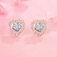 korean earrings 925 silver jewelry accessories heart shape zircon gemstones rose gold color stud earring for women wedding party