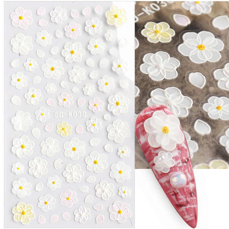 

New Manicure Decor Engraved Decal Floral Butterfly Lace Embossed Nail Sticker White Wedding Nail Art Japanese Manicure Decor