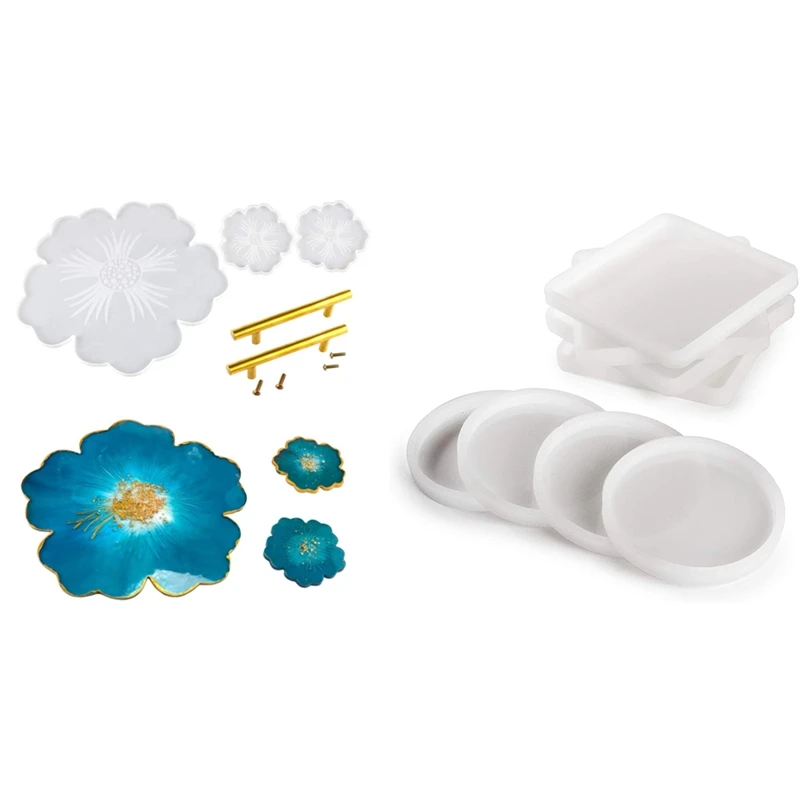 

2 Set Resin Coaster Mould Kit Silicone Resin Moulds DIY Crafts and Home Decoration, A & B