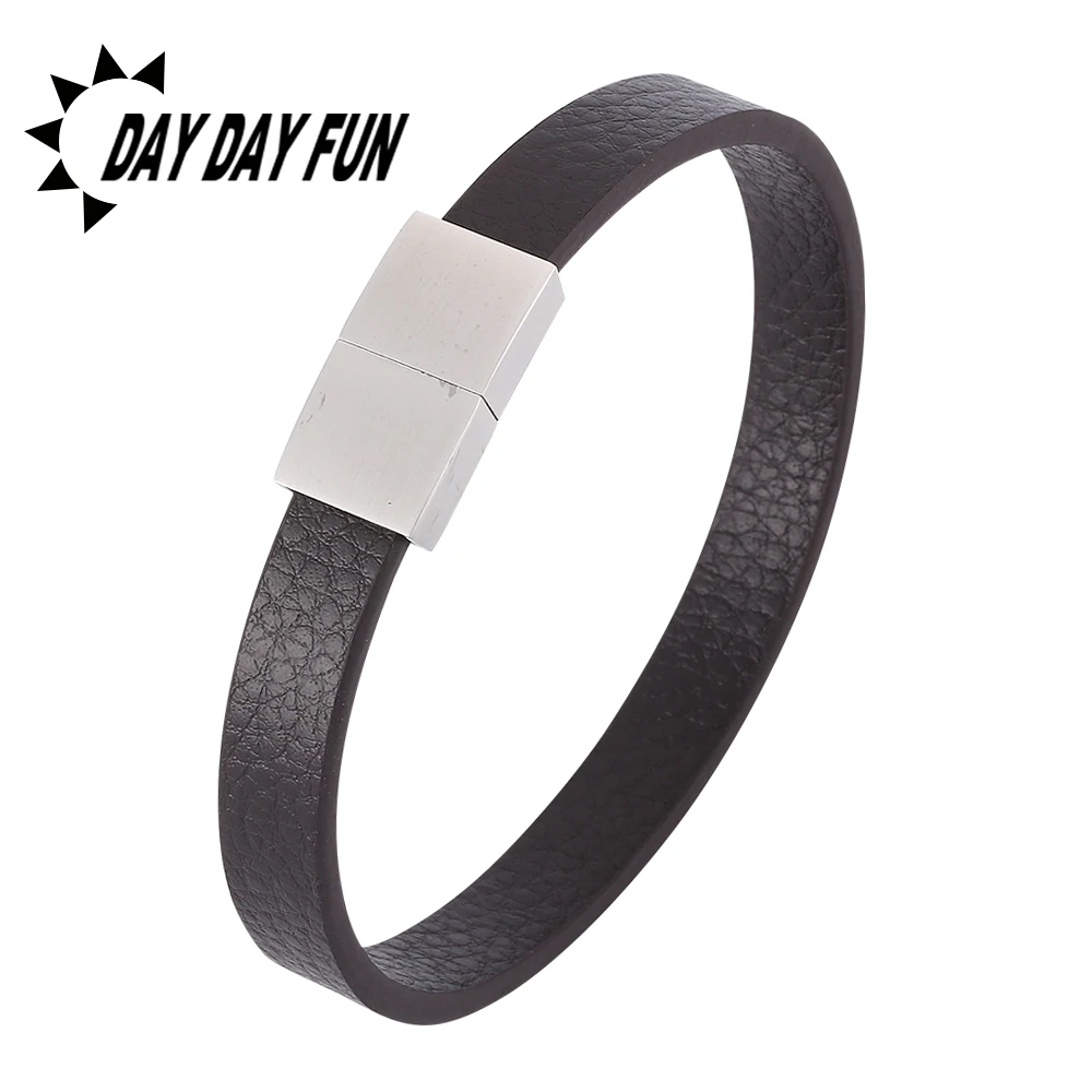 Модный простой черный коричневый кожаный браслет для мужчин S. Магнитный со